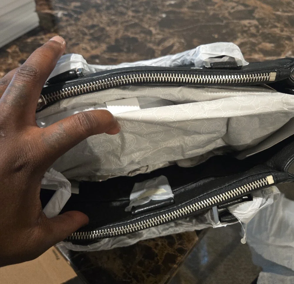 MICHAEL KORS Black and White Two-Tone Satchel